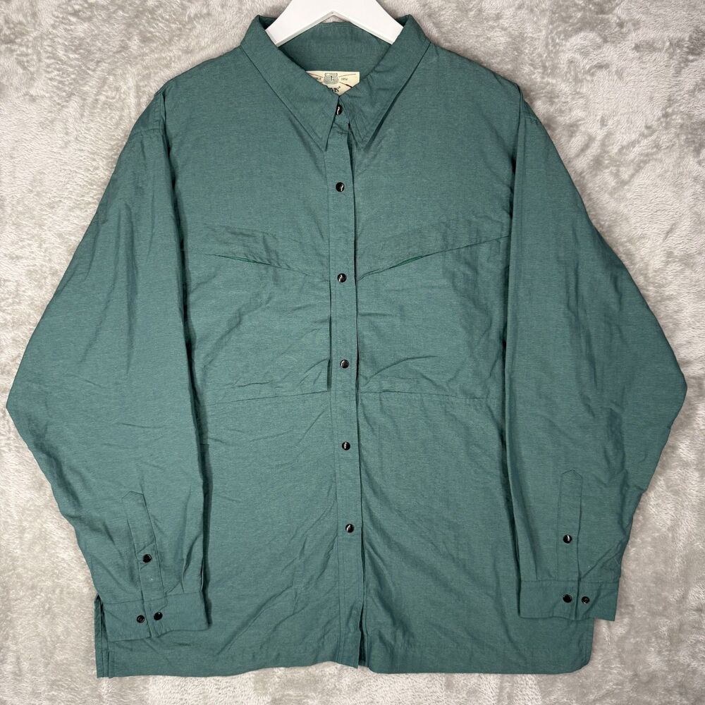 Vtg 90s Orvis Shirt Mens XL Green Fly Fishing Snap Up Long Sleeve Vented Pockets